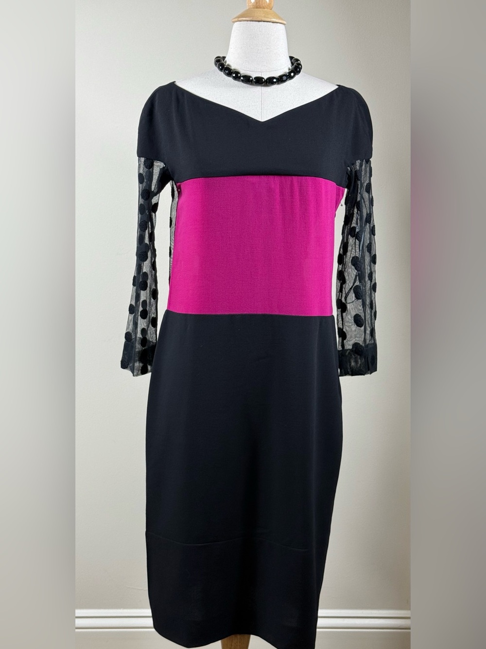 Sonia Rykiel NWT Colorblock Dress Mesh Polka Dot Sleeve 40 US 8/10